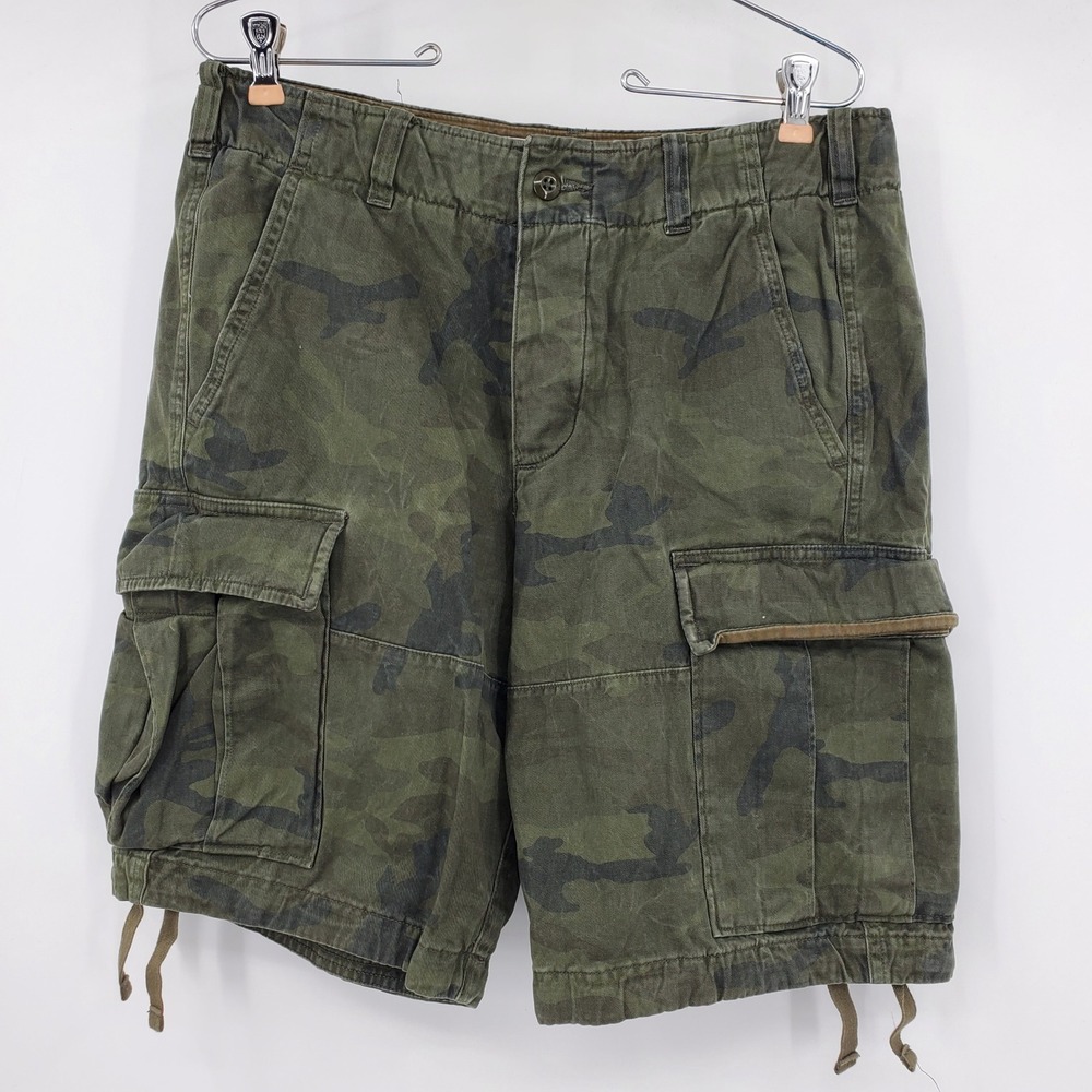 Vintage Y2K Abercrombie & Fitch Camo Cargo Shorts Green Military Paratrooper 31